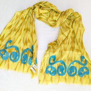 EUC Ann Taylor LOFT Vivid Colors of Yellow, Turquoise and Brown Scarf 66" x 16"